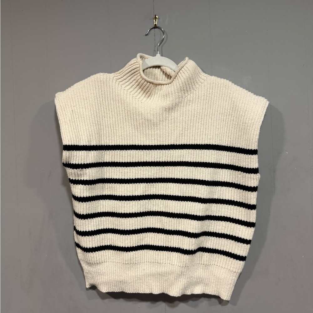 Le Lis Black and White Striped Turtleneck Sweater